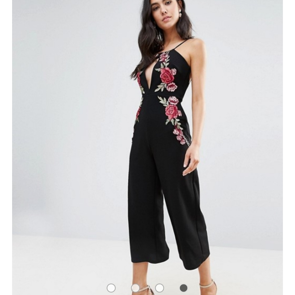 Club L Rose Embroidered Culotte Jumpsuit - Picture 2 of 3